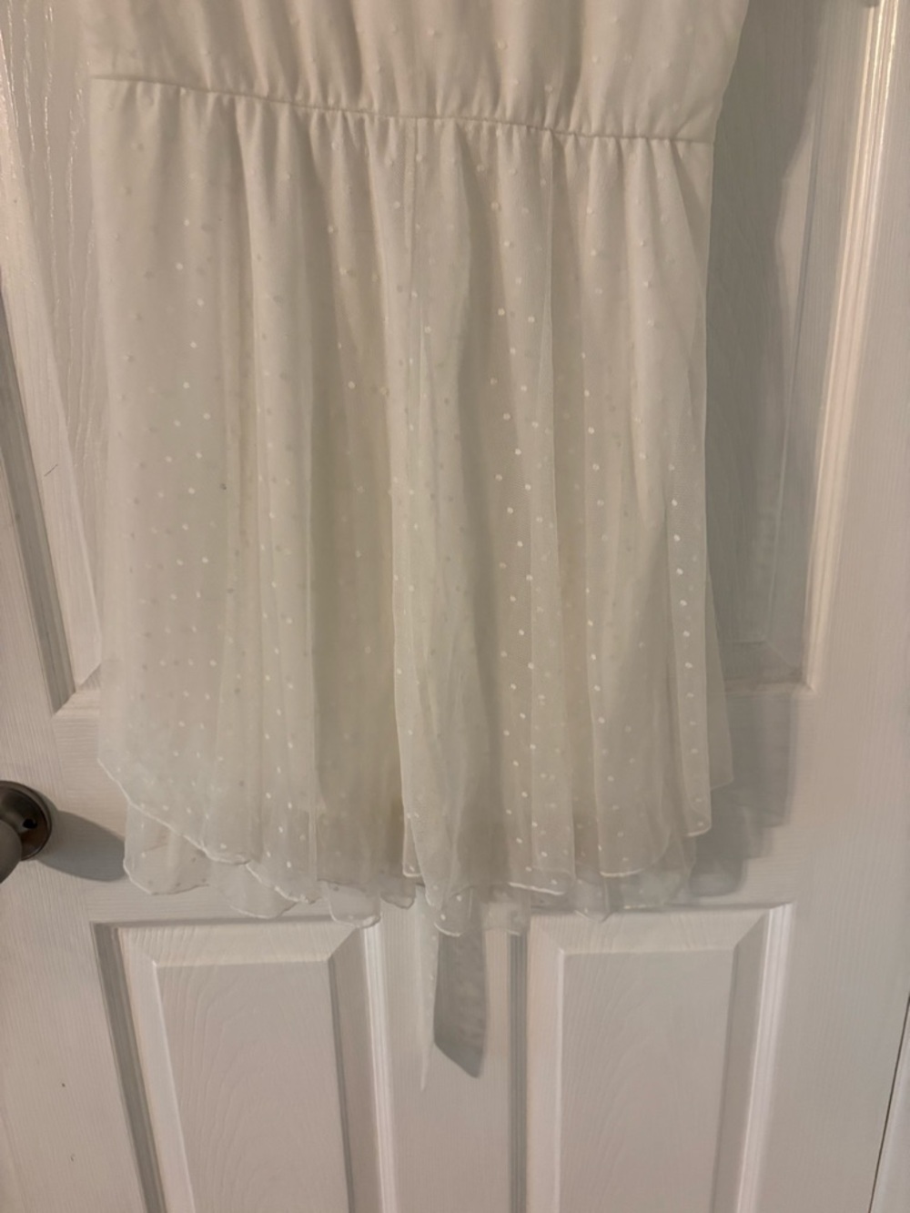 White Swiss Dot Cottagecore Dress Puff Sleeve Tie Waist Bridal L Allison & Kelly - Picture 3 of 10